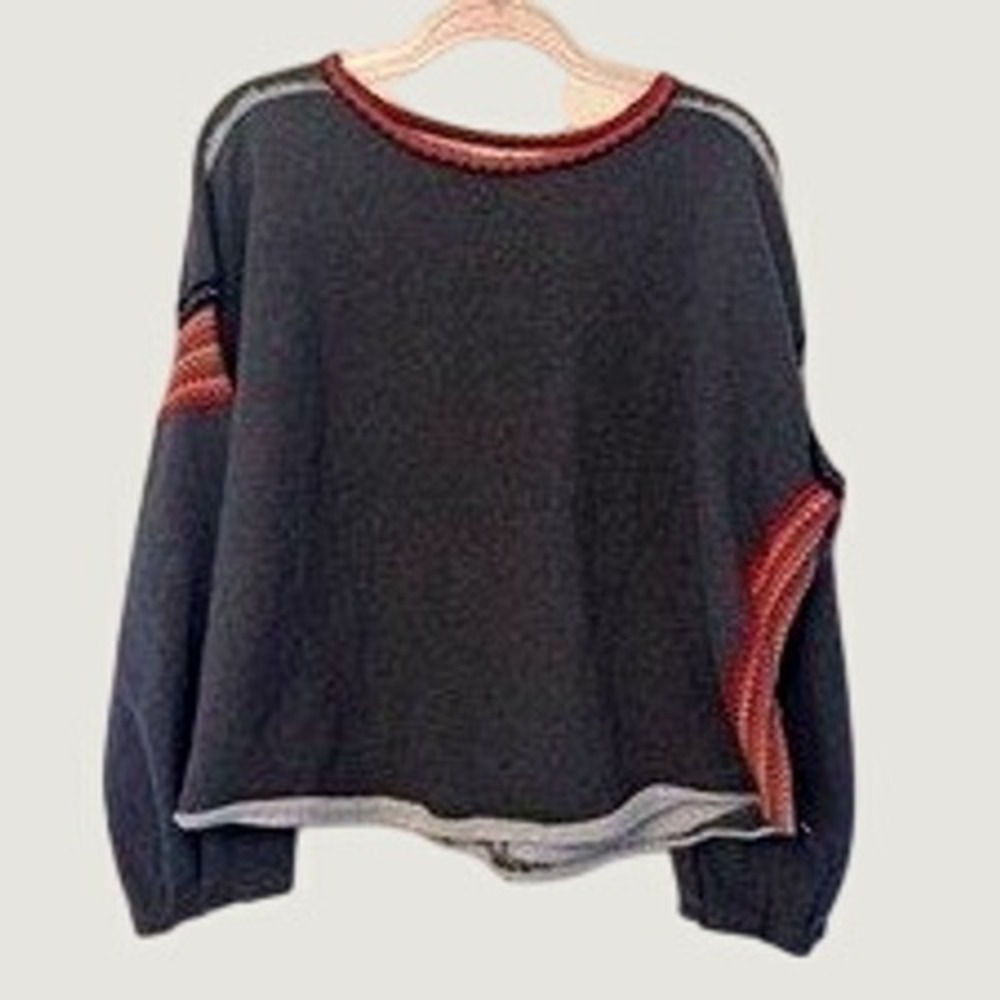 Natural Life Gray Knit Trim Oversize Sweatshirt S/M Cozy Loungewear Boho Top - Picture 5 of 11
